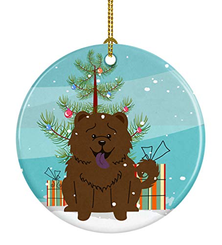 Caroline's Treasures Merry Christmas Tree Chow Chow Chocolate Ceramic Ornament Christmas Tree Hanging Decorations for Home Christmas Holiday, Party, Gift, 3 in, Multicolor