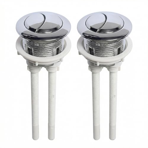 2 Packs Pulsador Universal Cisterna de Inodoro, Botón de Descarga Cromado de Doble Función – Recambio Práctico, Compatible con muchos Modelos, Fácil Instalación sin Herramientas Especiales
