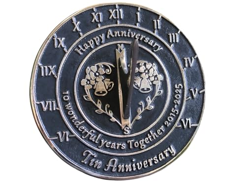 NauticalMart 10th Tin Anniversary Unique Marriage Present for Parents, Grandparents, Friends, Husband or Wife, Couples, Him & Her Wedding Anniversary Sundial Gift 2025 (10th Anniversary)