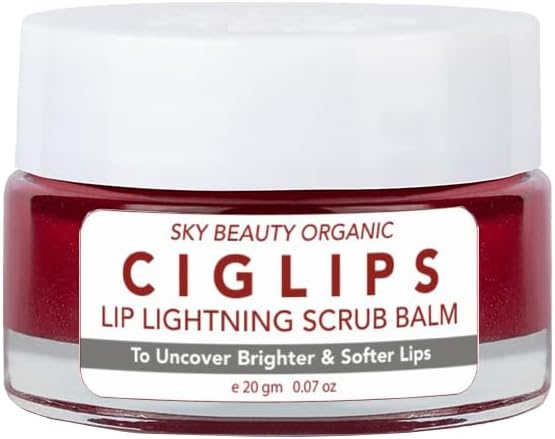 CIG LIPS Lip Lightening Scrub Balm by Sky Beauty Organic – Lip Brightening Exfoliator for Dark & Pigmented Lips | Hydrating Lip Scrub for Smokers | Reduces Darkness, Nicotine Damage & Dryness, Lipstick Stains Removal Lipcare for Men & Women 20 g