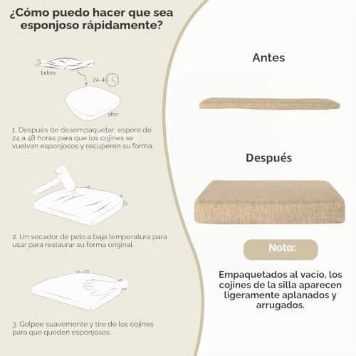 Cojines para silla extraíbles lavables con esponja confortable pack de 4 crema 6