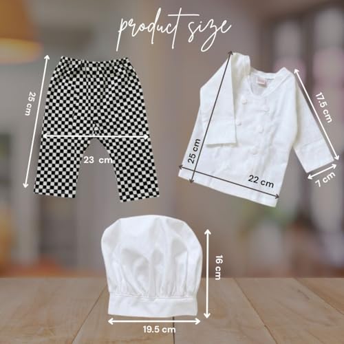 Image of Babymoon Set of 3 | Baby Chef Coat with Hat and Pant | Baker MasterChef Baby Photoshoot Props | Chef Theme | 0-3 Months