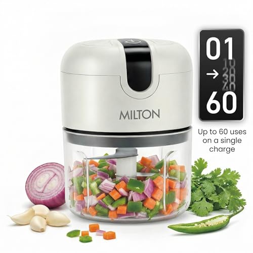 Image of MILTON 6-in-1 Rechargeable Mini Electric Chopper I Unbreakable Food Grade Material I Stainless Steel Blade I Powerful Motor I Perfect to Chop, Mince, Cut, Dice, Whisk, Blend, Grey