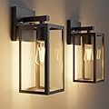 Outdoor Wall Lights, 12.4 Inch Waterproof Lanterns with Frame and Clear Glass Shade, Exterior Front Porch Lights Matte Black Wall Sconce, Modern Mounted Lighting for Patio Entryway Hallway, 2 Pack