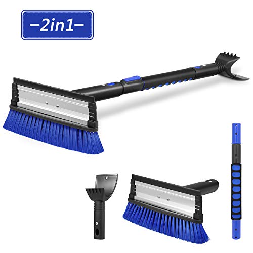 MOVTOTOP 39'' Telescoping Snow Brush and Ice Scraper with Foam Grip, Extendable Snow Scraper with Brush, 270°Pivoting Head Snow Removal Brush for Car Truck SUV Windshield