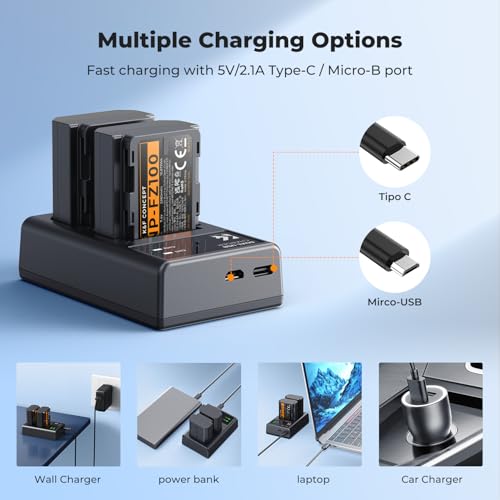 Image of K&F CONCEPT NP-FZ100 2280mAH Battery and Dual Slot Charger Set for Sony A7iii, A7iv, A7C, A6700, A6600, ZV-E1, ZV-E10ii, FX3, FX30, A9, Alpha 9, Alpha 9S, A9S, A7R3, A7R4 Camera Batteries