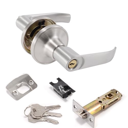 Silver Security Door Lock Set with Adjustable Latch and Privacy Handle Bedroom Entrance/Exit Locks