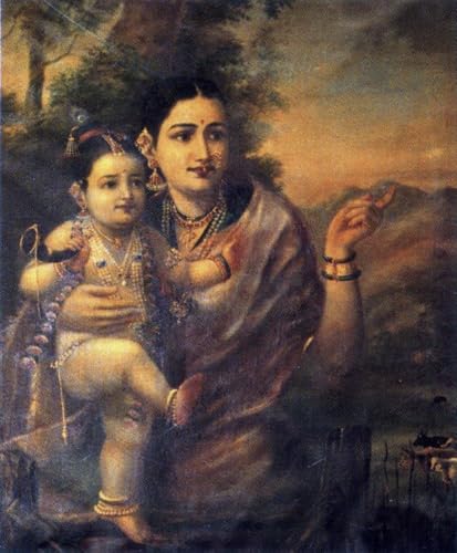 Peinture à l'huile sur toile Raja Ravi Varma Yasoda Krishna tableau célèbre 05