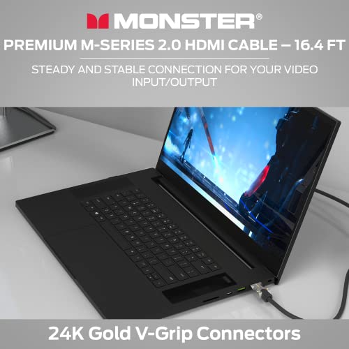 Monster M-Series Certified Premium Hdmi Cable 2.0, Features 4K Ultra Hd At 60Hz Refresh Rate, Duraflex Jacket, And Triple Layer Shielding, 22.5 Gbps - 16.4 Ft #TOP4