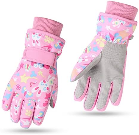Winter Kids Ski Gloves Boys Girls Cold Weather Snow Glove Waterproof Ski Snowboard Gloves with Fleece Lining (7-9 Years, Pink)