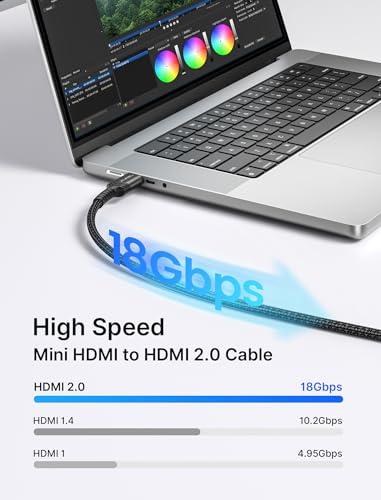 Image of JSAUX Mini HDMI to HDMI Cable 6FT, [Aluminum Shell, Braided] High Speed 4K 60Hz HDMI 2.0 Cord, Compatible with Camera, Camcorder, Tablet and Graphics,Black