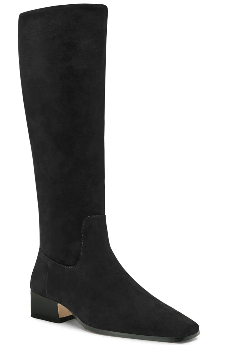 Coutgo Womens Knee High Boots Square Toe Chunky Block Low Heel Long Boots Side Zipper Fall Winter Shoes