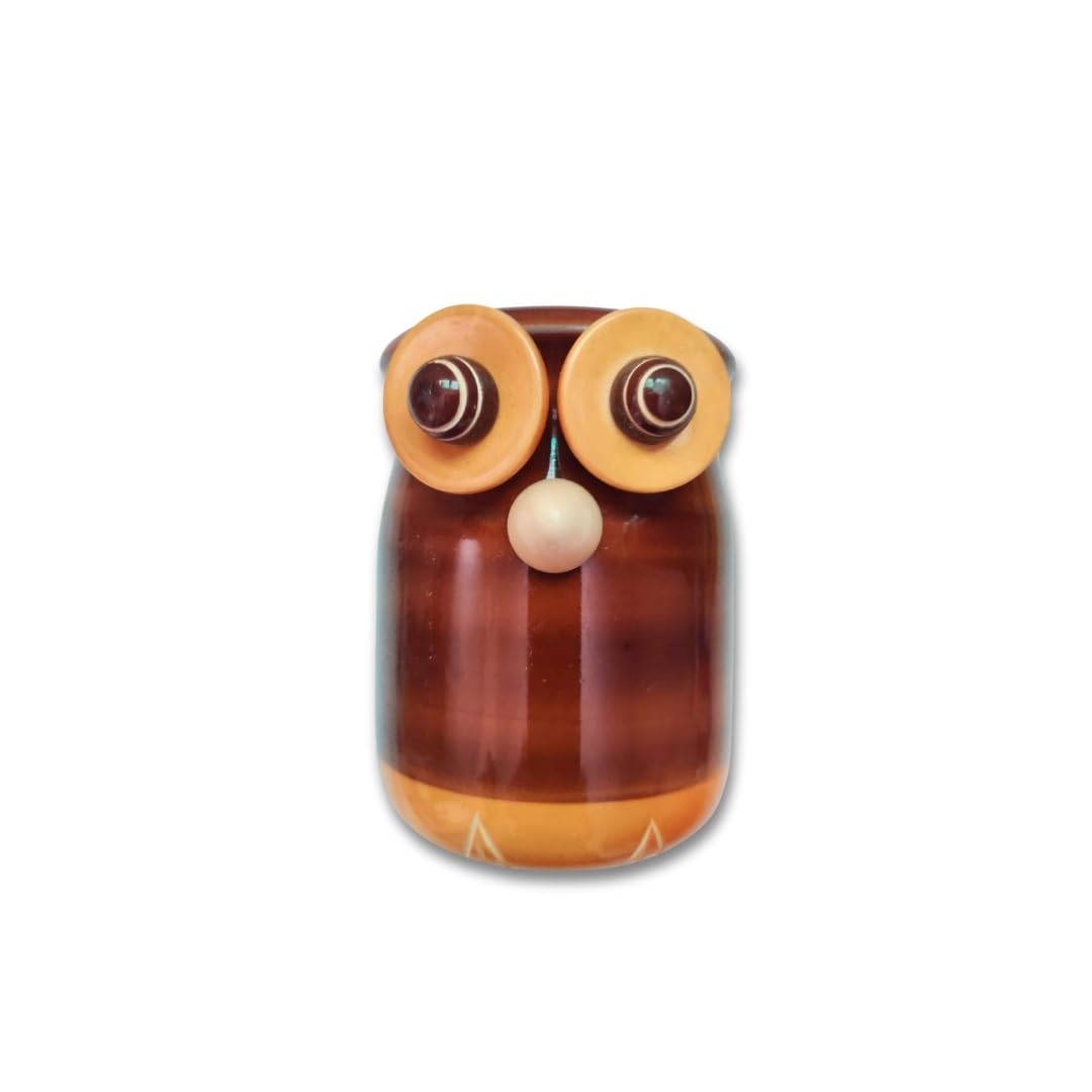 Eco Elf Hoot Hoot Wooden Pen Stand Pencil Holders For Office Desk and Study Table | Owl Shape Desk Organizer | Wooden Pen And Pencil Holder Stand & Pencil Accessories Holder (Brown)
