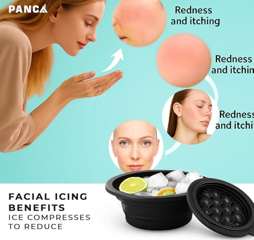 Image of PANCA Face Bowl for Ice with Built-in Icetray, Portable Foldable Silicone Ice Facial Bowl, for Home Ice Bath Facial, Black