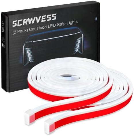 SCRWVESS 2 Pack Car LED Hood Light Strip, 59 Inches Exterior Flexible Car Strip Lights White, Waterproof Daytime Running Led Strip Light for Cars, SUVs, Trucks