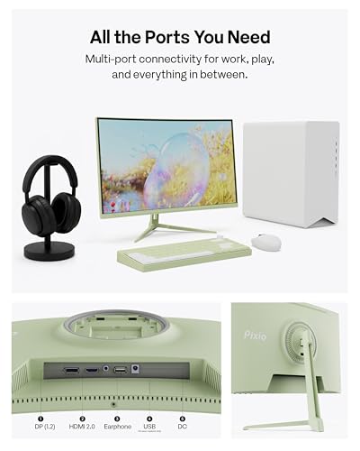 Image of Pixio PXC248 Wave Mint Green 24 inch 200Hz Refresh Rate FHD 1080p Resolution 1500R Curve Fast VA Panel 1ms GTG Response Time Adaptive Sync HDR Curved Gaming Monitor