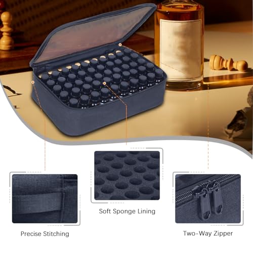 Essential Oils Carrying Case Holds 60 Grids for 1-3ML Roller Bottles 5ml, 10ml, 15ml Bottles Storage Organizer Bag Transparent, Essential Oil Bag with Detachable Sponge Pad Black3