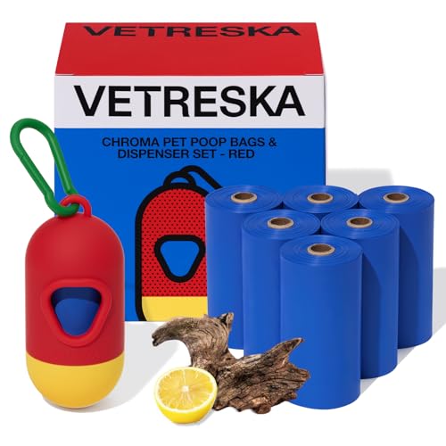VETRESKA Sacs à crottes pour chiens avec distributeur, sacs à déchets pour animaux extra épais et étanches pour promenades avec chiens et litière pour...