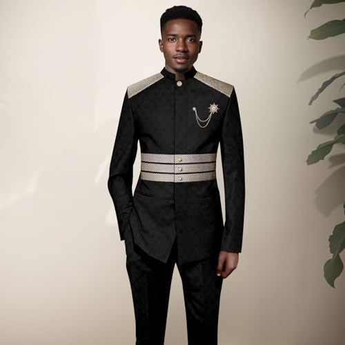 Men Suit Slim Fit Single Breasted Full Sleeve Brooch Embroidery Blazer and Pants Set African Outfits2