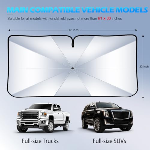 FLORICH Windshield Sunshade Umbrella Foldable Car Windshield Sun Shade Cover, Car Sun Shade Umbrella Protect Interior from UV Keep Car Cooler Medium(55" L x 32" W) by FLORICH - Used condition - Image 6
