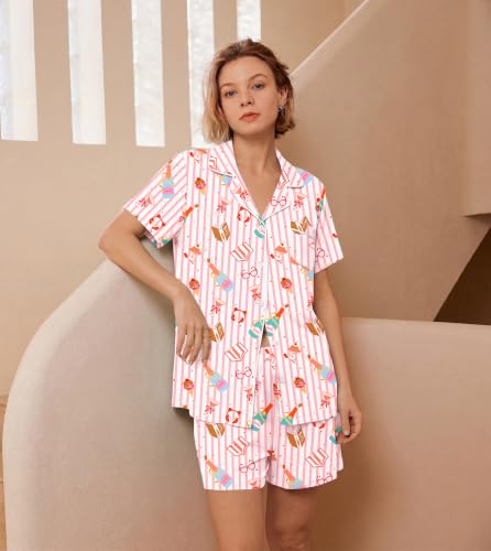 Image of Ekouaer Womens Pajamas Set Soft Classic Notch Collar Bride Pjs Comfy Short Sleeve Sleepwear Loungewear