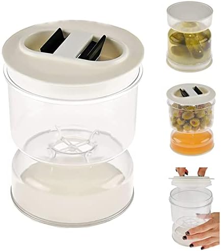 LANRU Pickle Olive Hourglass Jar Pickle Juice Wet and Dry Separator Food Container Strainer Flip Airtight Lid, Transparent