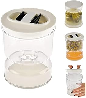 LANRU Pickle Olive Hourglass Jar Pickle Juice Wet and Dry Separator Food Container Strainer Flip Airtight Lid, Transparent