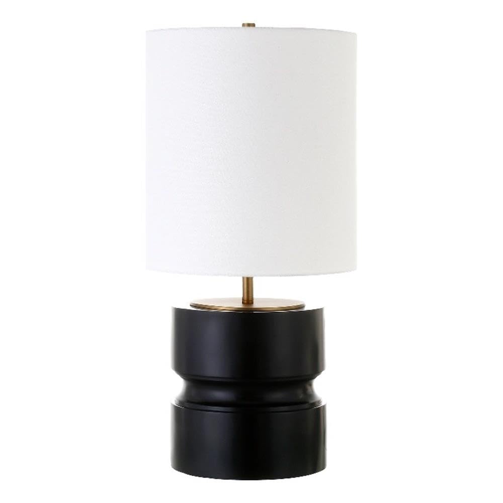 Henn Hart 27 Tall Table Lamp with Fabric Shade in Matte Black Brass for Home Living Room Bedroom