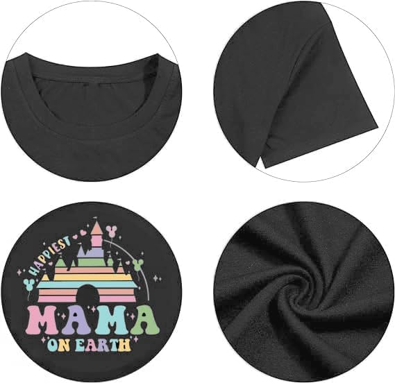 Mom Shirts for Women Happiest Mama On Earth Graphic Tees Funny Mama Shirt Family Holiday Vacation Tops - Image 4