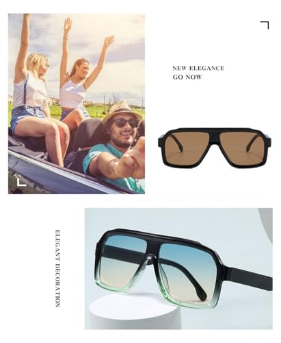 IKANOO 4 Pieces Trendy Square Aviator Sunglasses for Women Men Oversized Flat Top Designer Stylish Frame Sun Glasses4