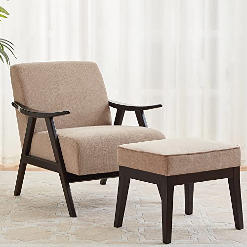 Batohom Solid Wooden Armchair With Ottoman,Mid Century Modern Chair And Footrest,Upholstered Club Chair And Ottoman Set,Comfy Reading Tufted Accent Chair For Bedroom,Side Living Room Chair (Brown) #TOP7