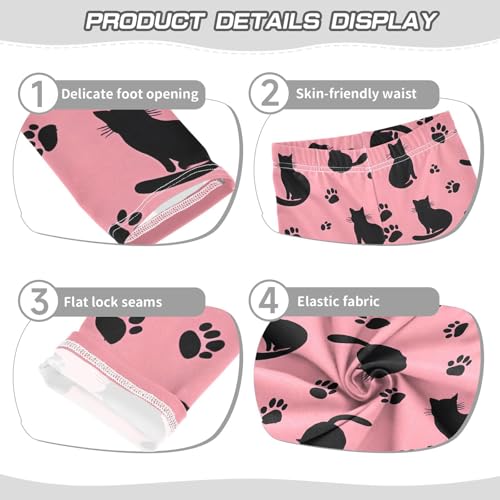 Black Cat Footprint Pink Girls Leggings Ultra Soft Compression Yoga Gym Pants for Kids 4-10T3