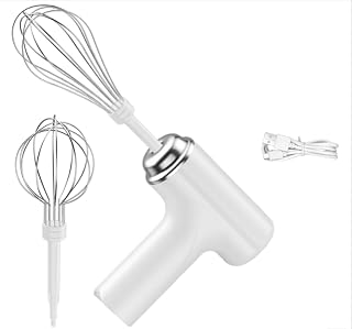 Rechargeable Electric Egg Beater, Handheld Mixer with Dual Mixing Heads, Wireless Whisk for Baking, White (White 240g, Dual Whisking, Rechargeable)