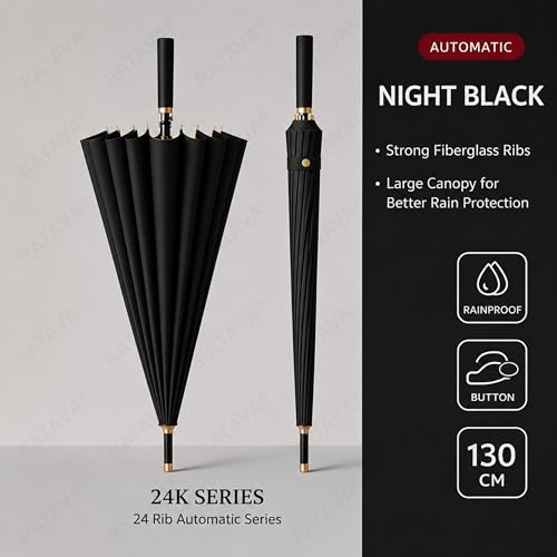 Image of Extra Large 24 Ribs Golf Umbrella - Automatic Open Long Handle, Heavy Duty Windproof Double Canopy, Waterproof & UV Protection Stick Umbrella for Men & Women 1pc