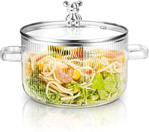 Dimitra Teddy Big Size Glass Serving Bowl with Lid Cooking Pot Mixing Bowl with Lid Microwave Safe Heat Resistant Serveware Mixing Pot Casserole Serving Dish (1600 ML)(Pack of 1)
