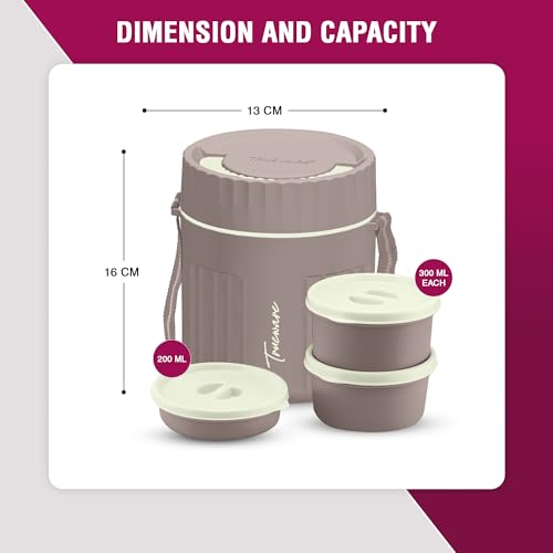 Image of Trueware SNAKK 2 Insulated Hot Lunch Box with 3 PP Container, 2 Container 300 ML Each & 1 Container 200 ML, Food Grade, BPA Free | Office Lunch Box | Tiffin Box