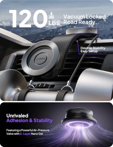 LISEN for MagSafe Car Mount for iPhone 18 Pro Max, Magnetic Phone Holder for Car, Magnetic Car Phone Mount, Dashboard Suction Phone Mount, 360° Adjustable Memory Alloy Bendable Arm for iPhone 18 17 - image 2