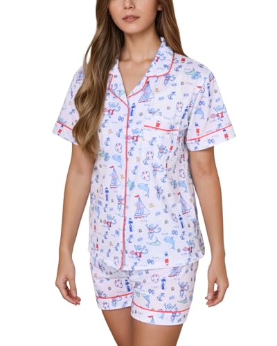 Image of Womens Y2k Preppy Pajamas Set, 2 Piece Button Down Monkey Beach Shorts Set Holiday Vacation Loungewear Pjs for Jammies Back to School Party Birthday Gifts(Boat, X-Small)