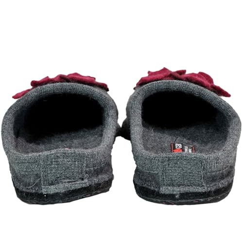 HAFLINGER Women's Hortensia Pure Boiled Wool Breathable Moisture-Wicking House Slippers w/Slip-Resistant Double-Felted Sole, Gray, 63