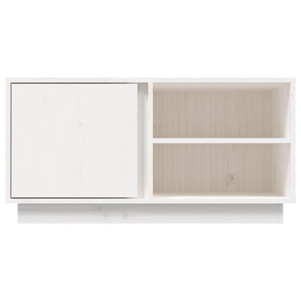 Biała szafka pod telewizor z litego drewna sosnowego, 80 x 35 x 40,5 cm, z miejscem do przechowywania, 3 półki i drzwiami, szafka do salonu na stolik pod telewizor, szafka pod telewizor