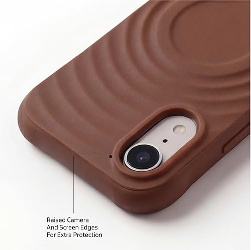 Image of amazon basics Shockproof Case for iPhone XR | Ripple Pattern | Camera Protection | Protective Cover with Enhanced Grip & Wireless Charging Support - Brown
