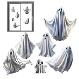 Amplia aplicación: disfruta de una decoración impecable con estos fantasmas adhesivos que requieren cero montaje o herramientas, ofreciendo instantáneamente un ambiente Halloween y adhiriendo perfectamente a cristales o espejos donde elijas