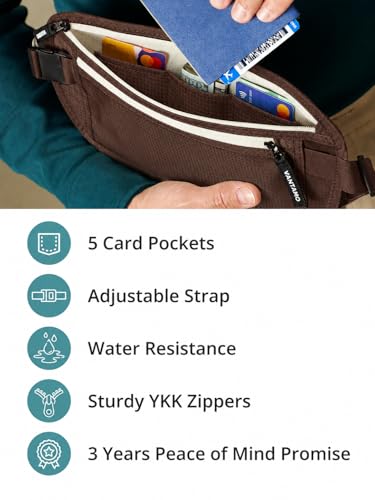 Image of Vantamo Money Belt with RFID For Men & Women, Hidden Passport Holder for Travel, 2 Compartment Travel Fanny Pack for Women Anti Theft