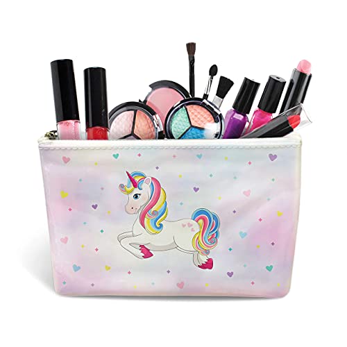 SmartEmily Washable Kids Makeup Set for Girls and Teens with Unicorn Glitter Cosmetics Bag (Light Pink)