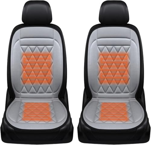 カーシートヒータシートヒーター 車用 後付け 【45℃-65℃ 10S】車 電気加熱パッド 一定温度 DC12V カーボンファイバー マット 暖かいブランケット 防寒対策 幅広い車種に対応 (シルバー,2個)