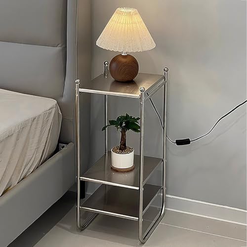 Stainless Steel Side Table,mid-Century Modern Nightstand,Minimalist 3 Tier Storage Shelf for Bathroom Bedroom Kitchen Livingroom Sofa