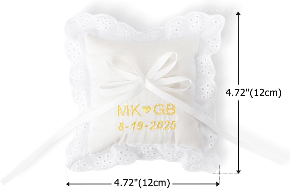 callie Personalized Wedding Ring Pillow - Custom Letters & Date, Ring Bearer Pillows Cushion, Wedding Ceremony Anniversary Engagement Gifts for Bride Groom Couple (4.72 inches)