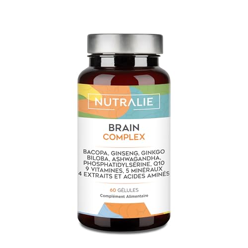 Nootropique Brain Complex - Mémorie et Concentration - Bacopa Monnieri, Ginkgo Biloba, Choline, Ginseng, L-Tyrosine + Vitamines - Brain Complex 60 Gélules...
