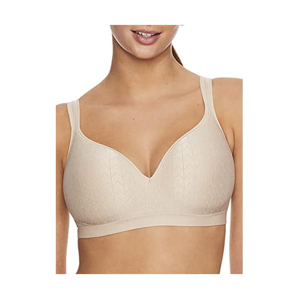 Bali Comfort Revolution Wireless Bra, Full-Coverage Wirefree Bra, Wireless Everyday Bra with Cool Comfort Fabric, Almond Zag, 42D