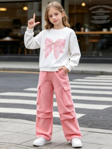 Image of Girls Clothes 2 Piece Hoodie Sweatshirt + Cargo Pants Fall Winter Outfits for Teen Tween Girls 7-14 Years